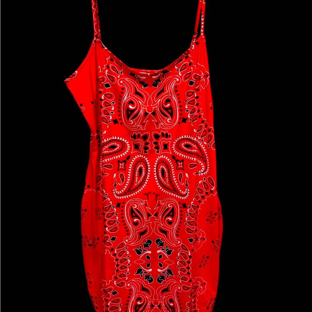 Red Paisley Slip Bodycon Dress